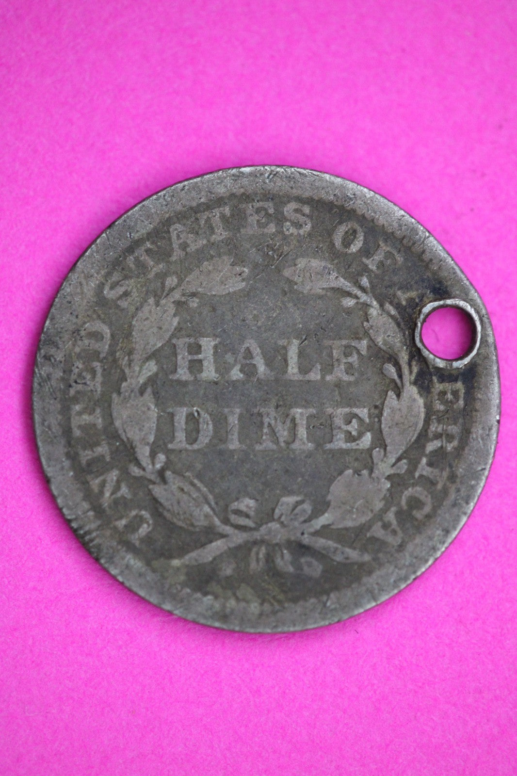 1841 P Seated Half Dime Silver Exact Coin Shown Filler Holed Damaged Bent 2733