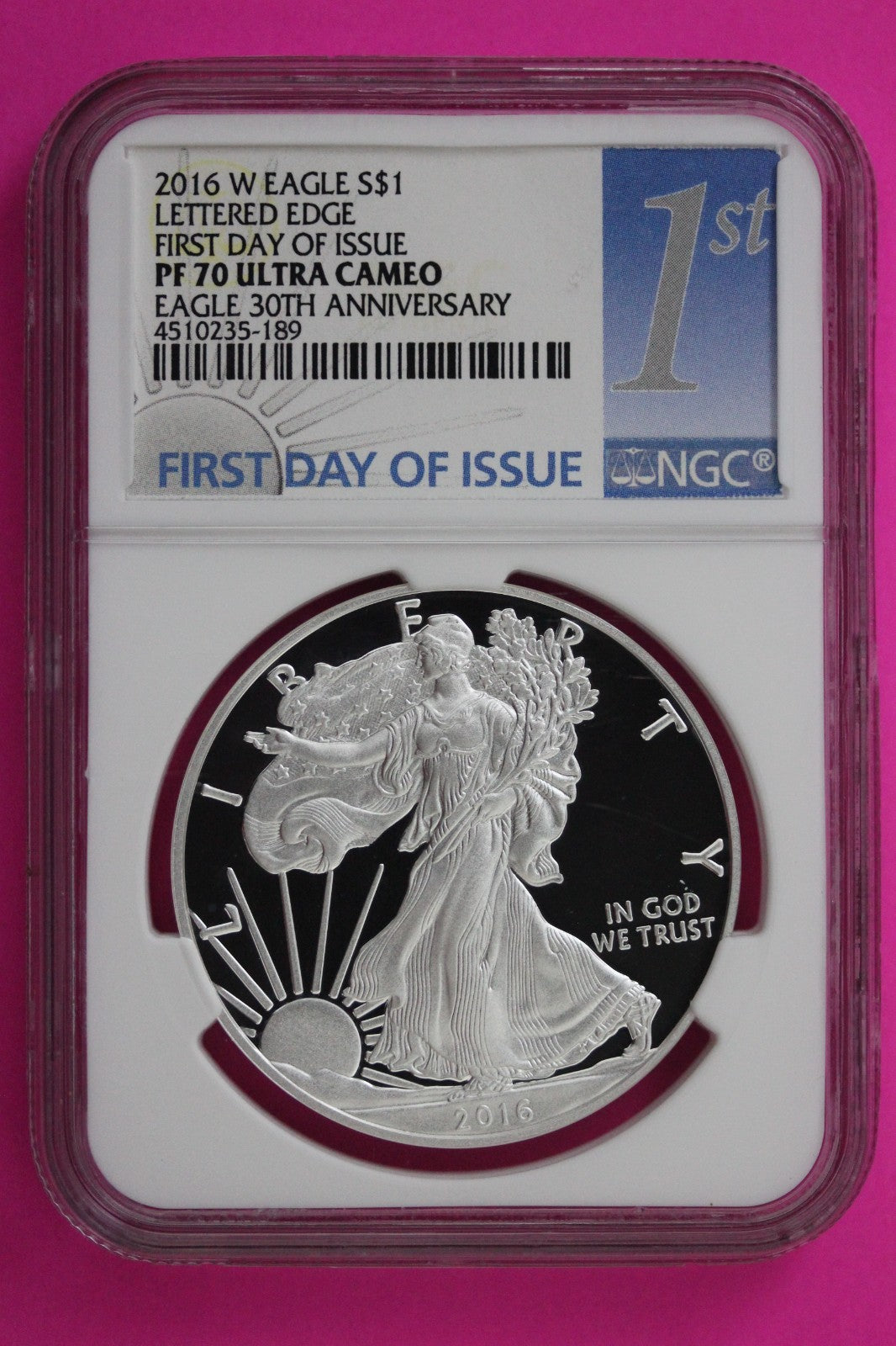 2016 W PF 70 Proof DCAM Silver American Eagle Lettered Edge NGC Authentic 268