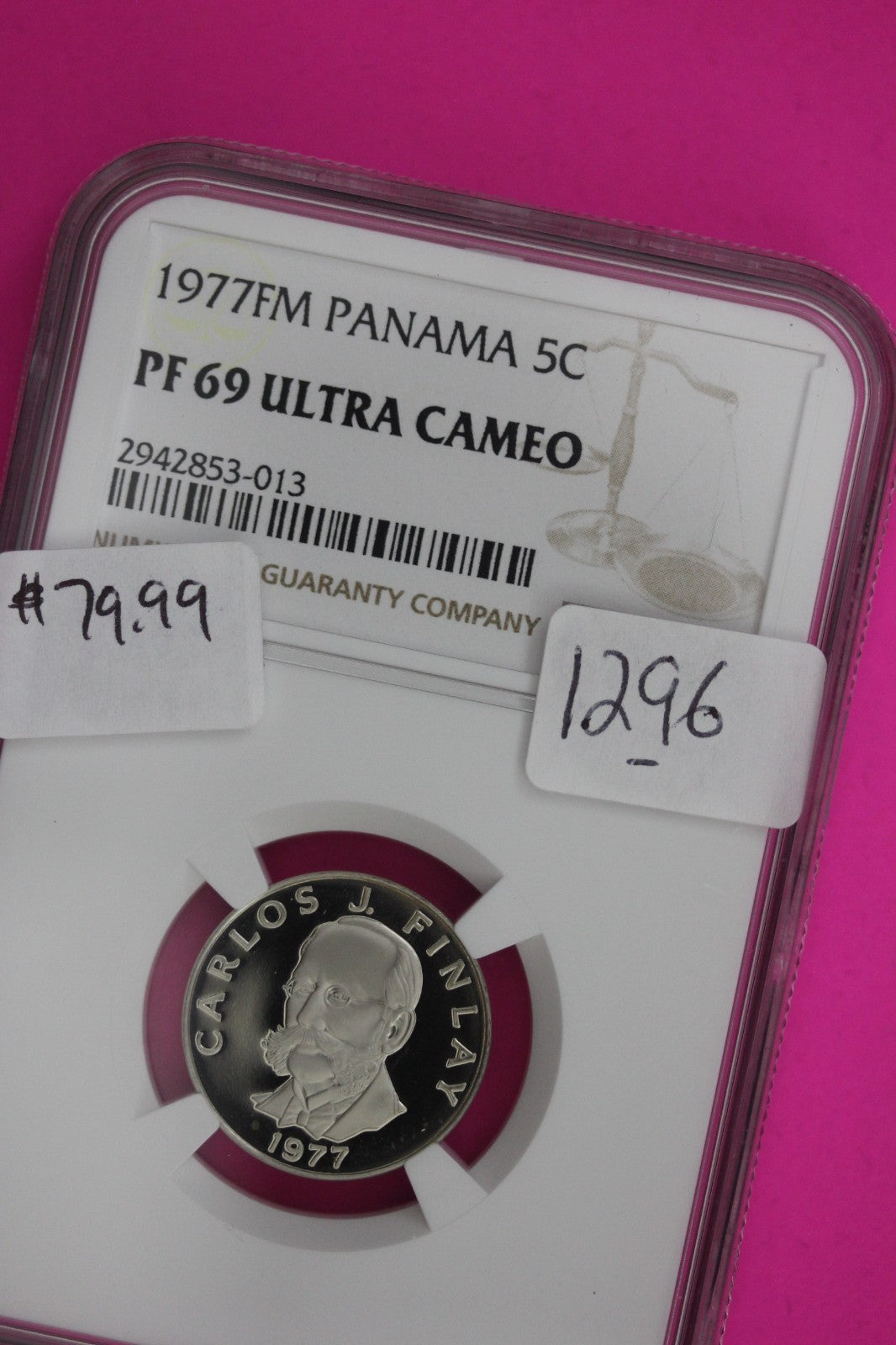 1977 Panama PF 69 Ultra Cameo Proof 5 Centesimos NGC Graded Certified Slab 1296