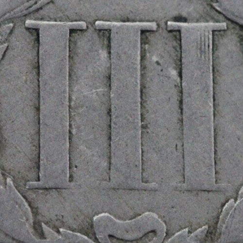 1865 Three 3 Cent Nickel Scarce Semi Key Date Type Coin Philadelphia Mint 194