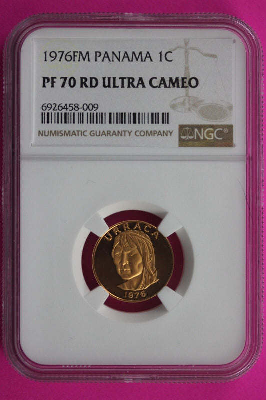 1976 Panama PF 70 Red Ultra Cameo Proof 1 Centesimo Coin NGC Slab Top Pop 570