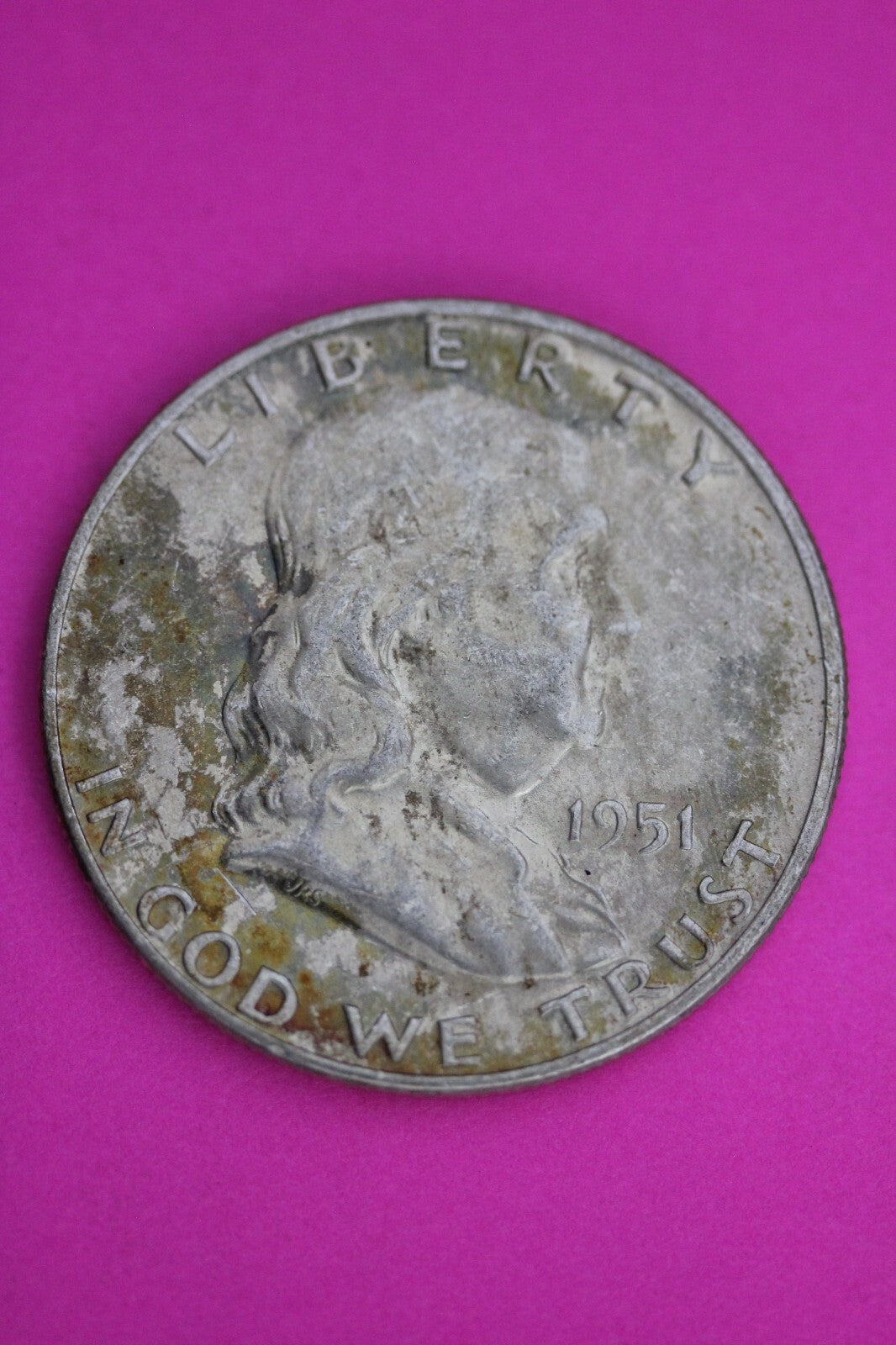 High Grade Toned 1951 D Ben Franklin Silver Half Dollar Exact Coin Shown 15
