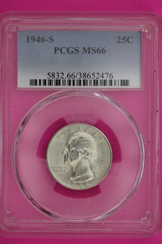 1946 S MS 66 Washington Silver Quarter PCGS Certified Graded Authentic Slab 1261