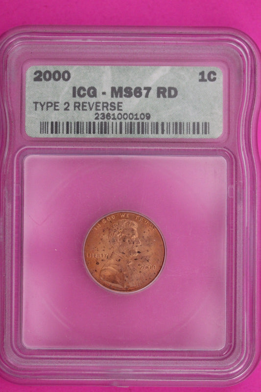 2000 MS 67 Wide AM Type 2 Reverse Red Abraham Lincoln Memorial Cent ICG 1278