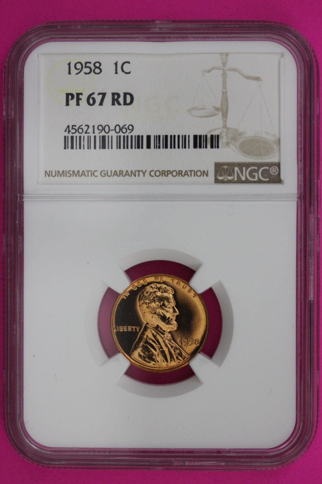 1958 PF 67 Red Lincoln Wheat Cent Penny NGC Graded Certified Authentic Slab 1343