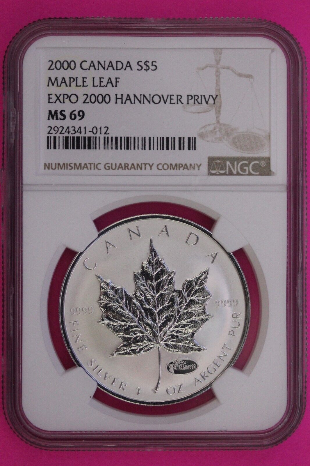 Top Pop Only 3 Known 2000 MS 69 Expo 2000 Hannover Privy Maple Leaf NGC Slab 897