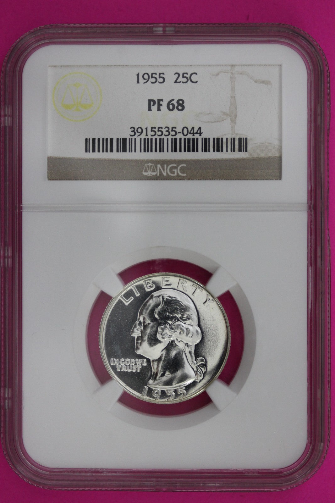 1955 PF 68 Proof Washington Silver Quarter NGC Certified Graded Authentic 1348