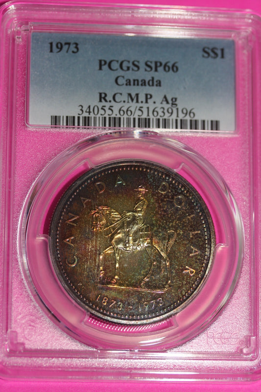 Toned 1973 SP 66 Canada Silver Dollar Royal Mounted Police PCGS Certified 122