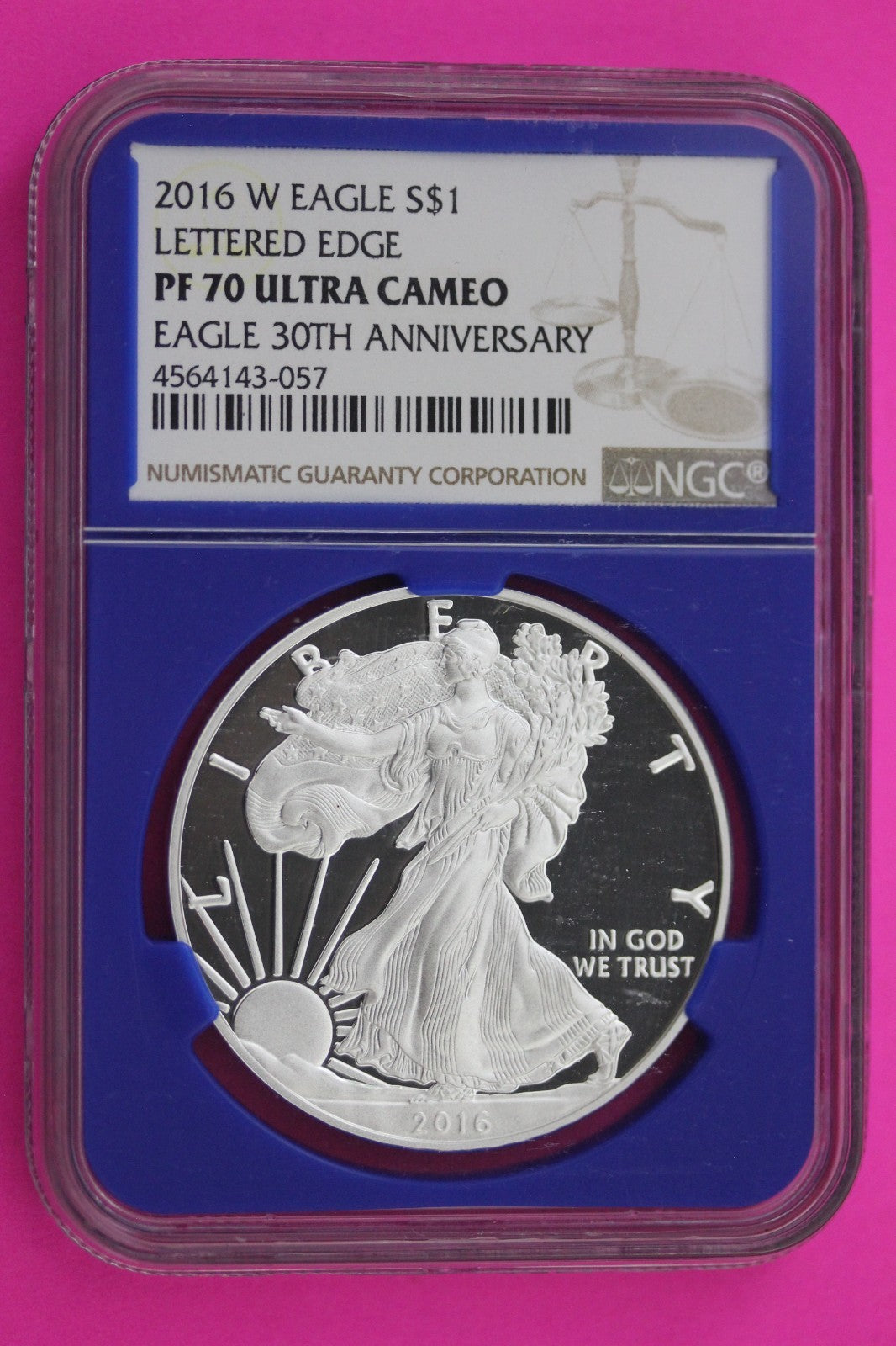 2016 W PF 70 Silver Eagle Proof Lettered Edge 30th Anniversary Silver NGC 698