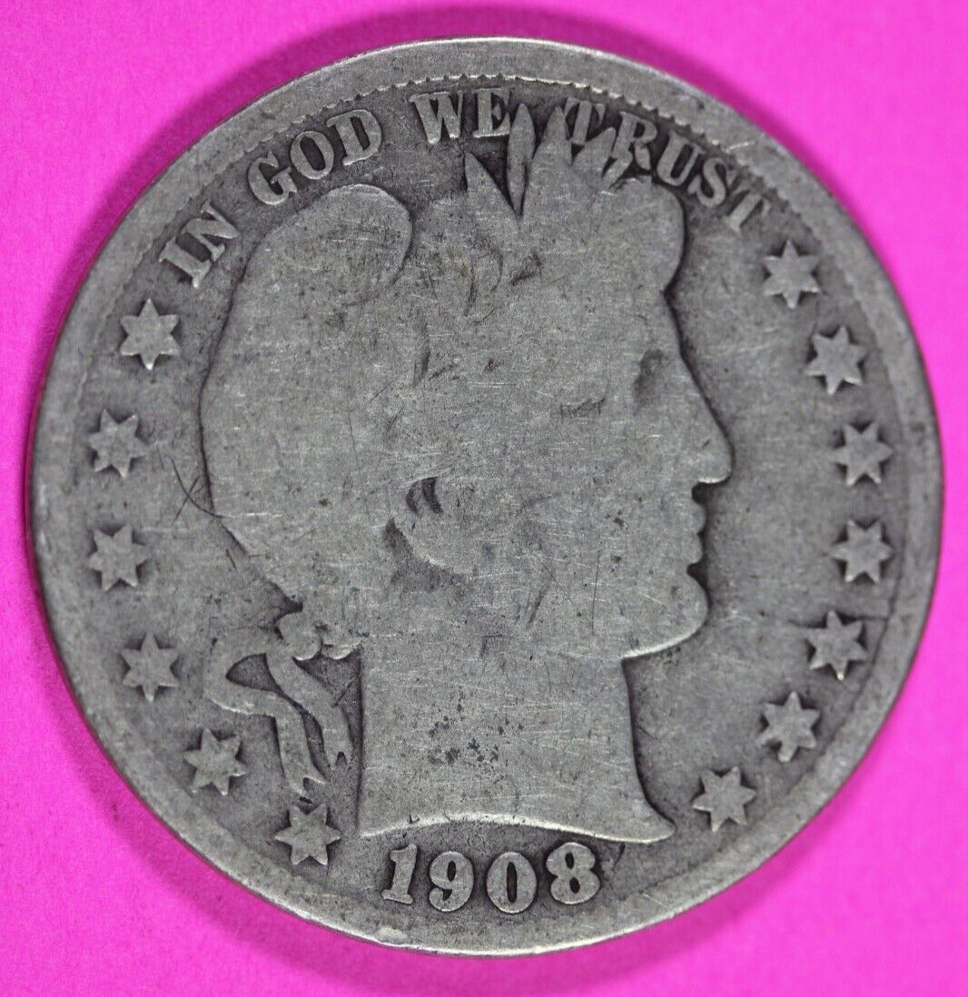 1908 S Barber Liberty Half Dollar Scarce Semi Key Date Coin San Francisco 292