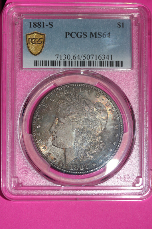 Toned 1881 S MS 64 Liberty Morgan Silver Dollar PCGS Graded Authentic 366