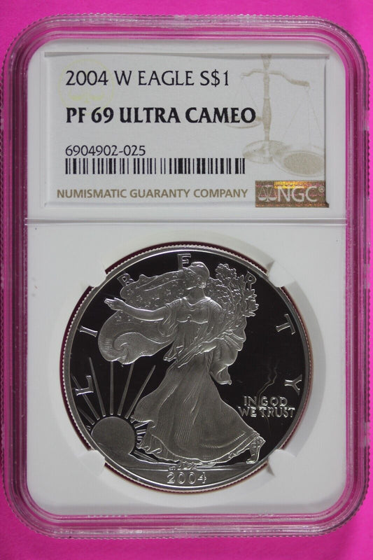 2004 W PF 69 Silver American Eagle Deep Cameo Authentic Proof Coin NGC Slab 1011