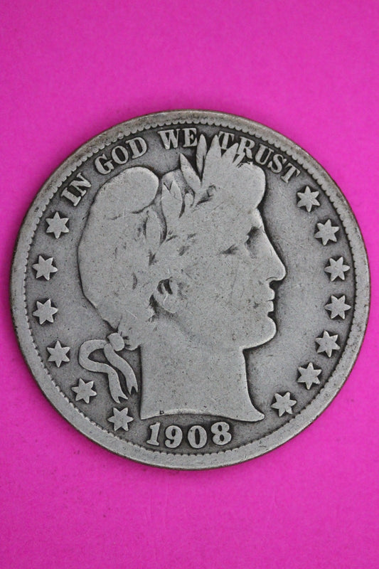 1908 D Barber Liberty Silver Half Dollar Guaranteed Authentic Genuine Coin 2336