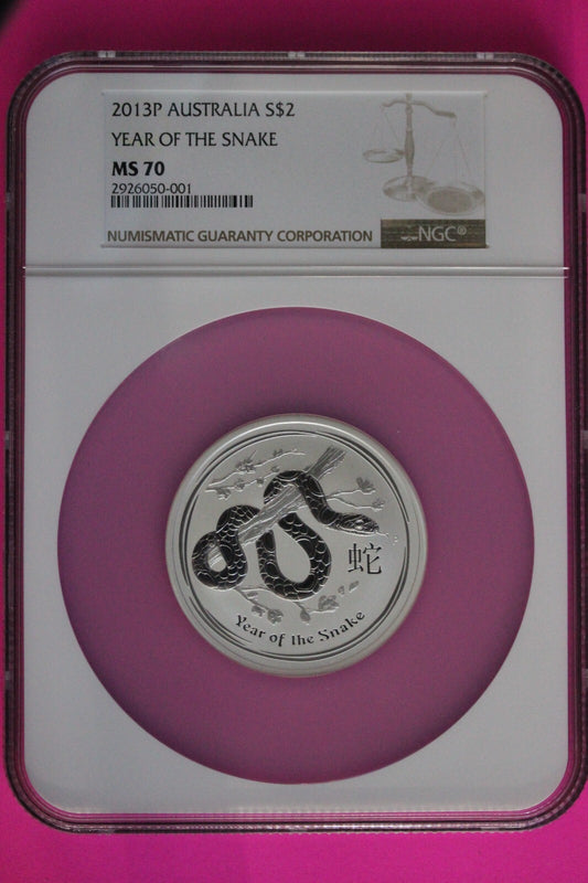 Top Pop 2015 MS 70 2 OZ Silver Australia Year Of Snake $2 NGC Graded Slab 7036