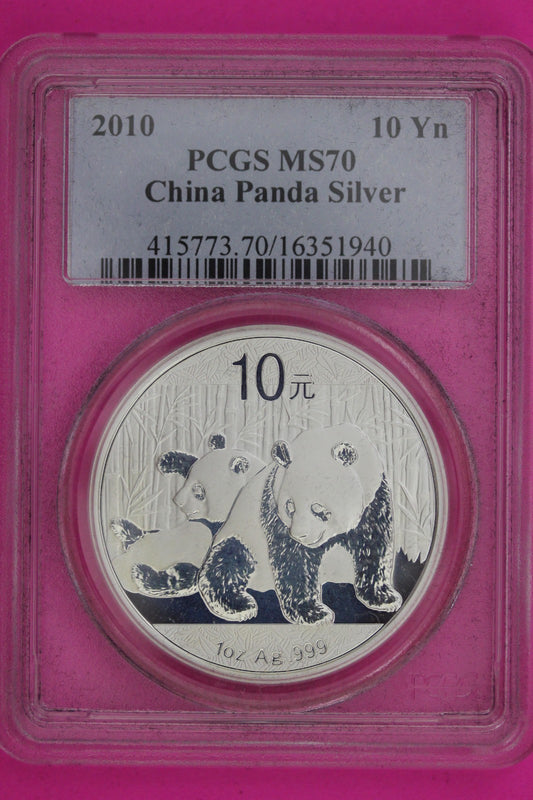 2010 MS 70 China Panda 1 OZ Silver Coin PCGS Certified Graded Authentic Slab 931