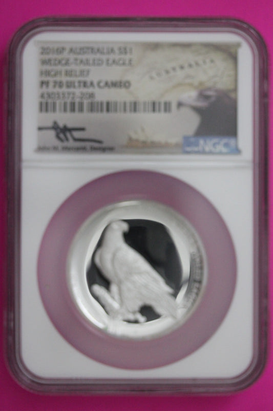2016 PF 70 Hi Relief Australia Eagle $1 Silver NGC Mercanti Sig With COA 6010