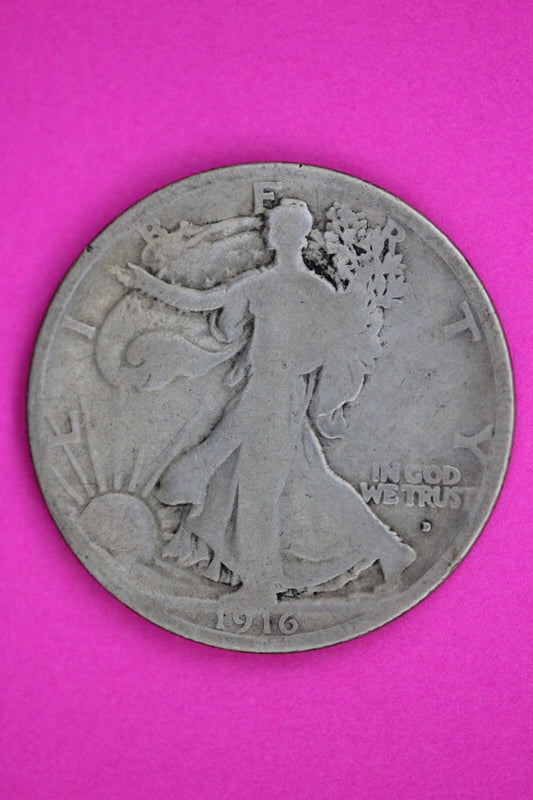 1916 D Walking Liberty Silver Half Dollar Guaranteed Authentic Genuine Coin 1504