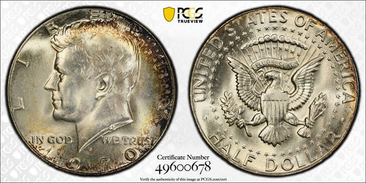 Toned 1970 D Silver MS 64 John F Kennedy Silver Half Dollar PCGS Graded  154