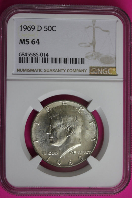 1969 D MS 64 Kennedy Half Dollar NGC Graded Certified Authentic Slab Silver 1370