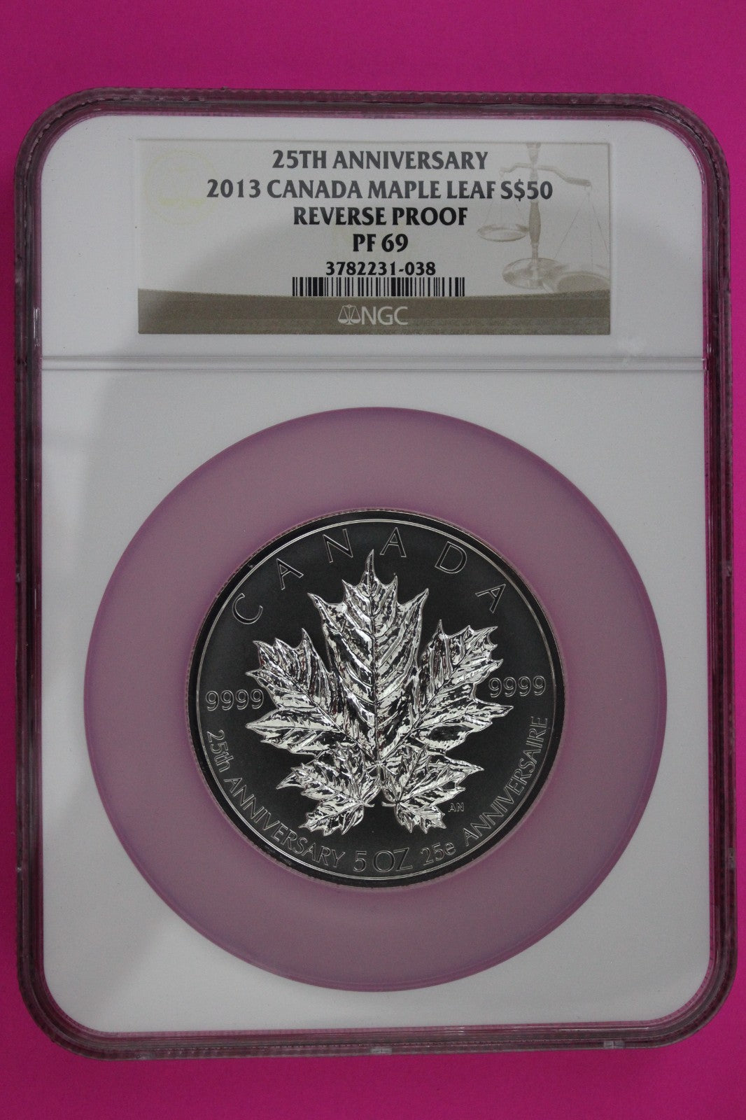 2013 PF 69 Canada Maple Leaf Reverse Proof $50 5 OZ Silver NGC Graded 7007