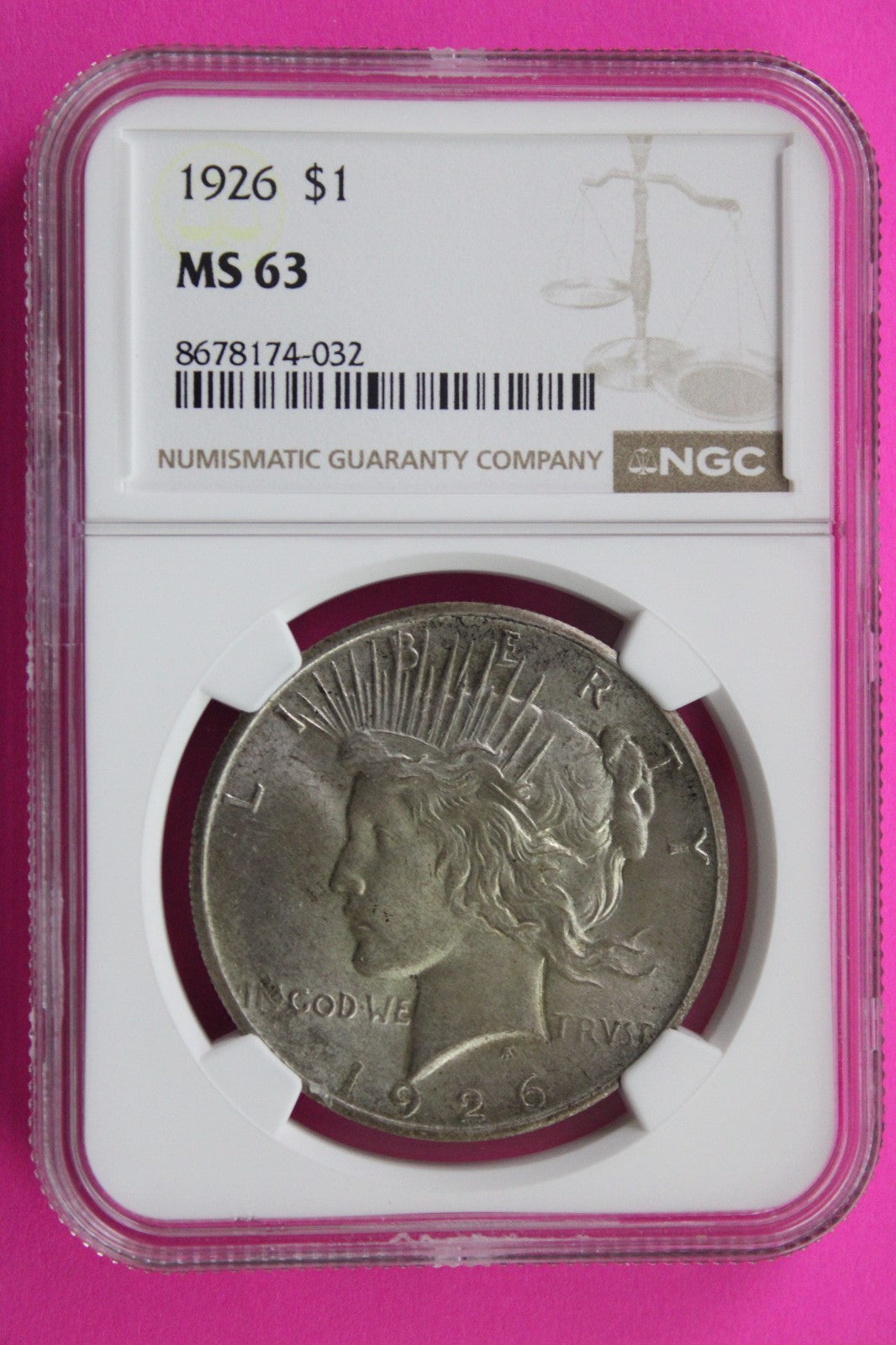 1926 P MS 63 Liberty Peace Silver Dollar NGC Certified Graded Authentic 745