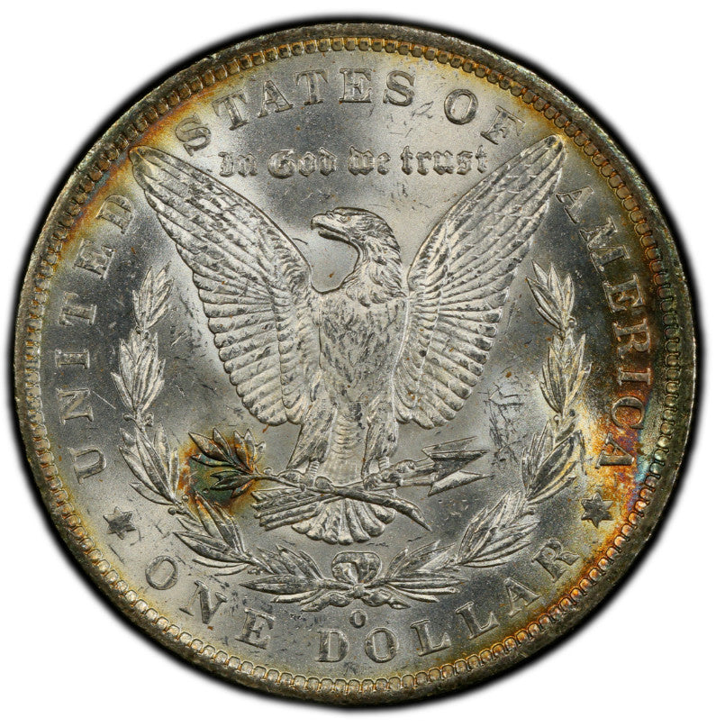 Rainbow Toned 1885 O MS 63 Morgan Liberty Silver Dollar PCGS Certified Slab 990