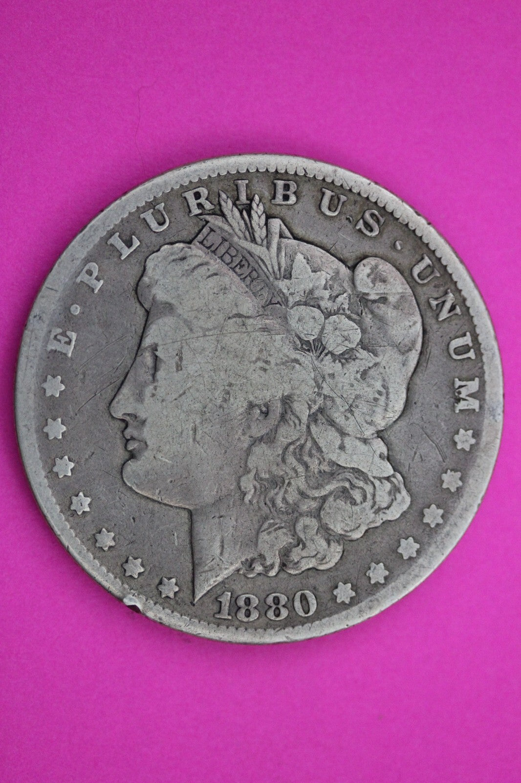 1880 CC Morgan Lady Liberty Silver Dollar Carson City Scratches Rare Coin 0159N