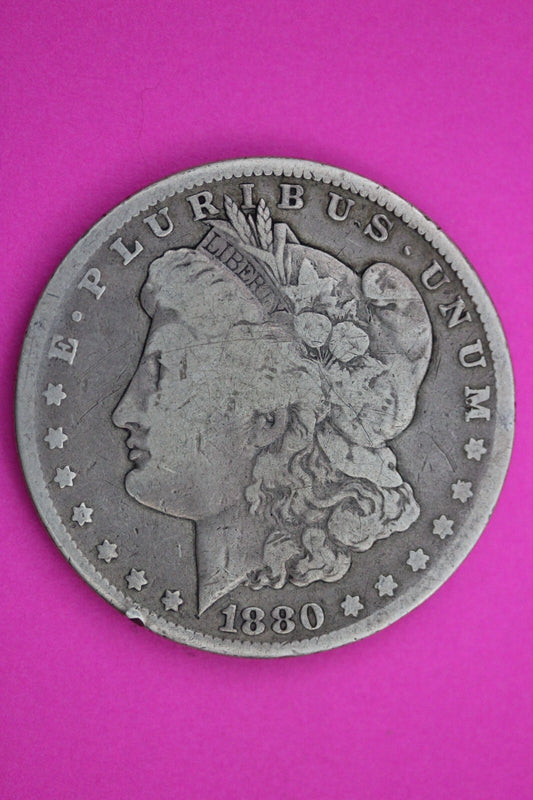 1880 CC Morgan Lady Liberty Silver Dollar Carson City Scratches Rare Coin 0159N
