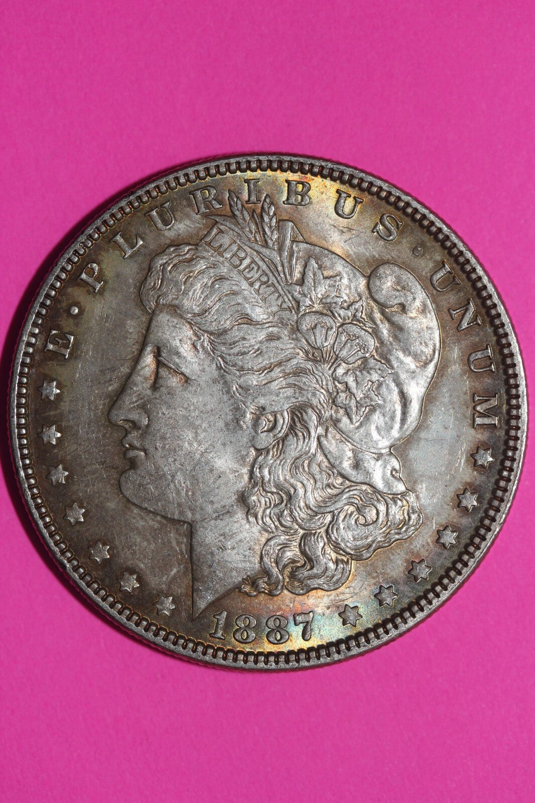 Rainbow Toned 1887 P Liberty Morgan Silver Dollar Coin Guaranteed Authentic 129N