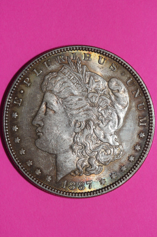 Rainbow Toned 1887 P Liberty Morgan Silver Dollar Coin Guaranteed Authentic 129N