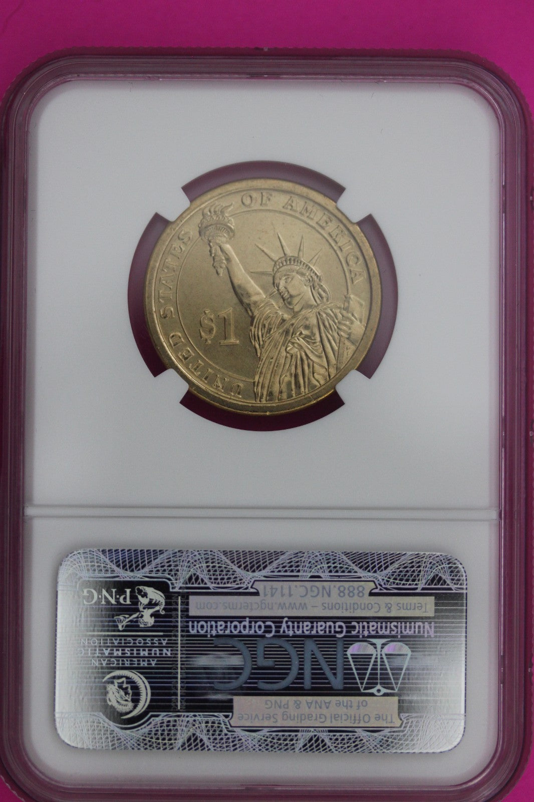 2008 MS66 Mint Error Missing Edge Lettering Van Buren Presidential Dollar NGC 20