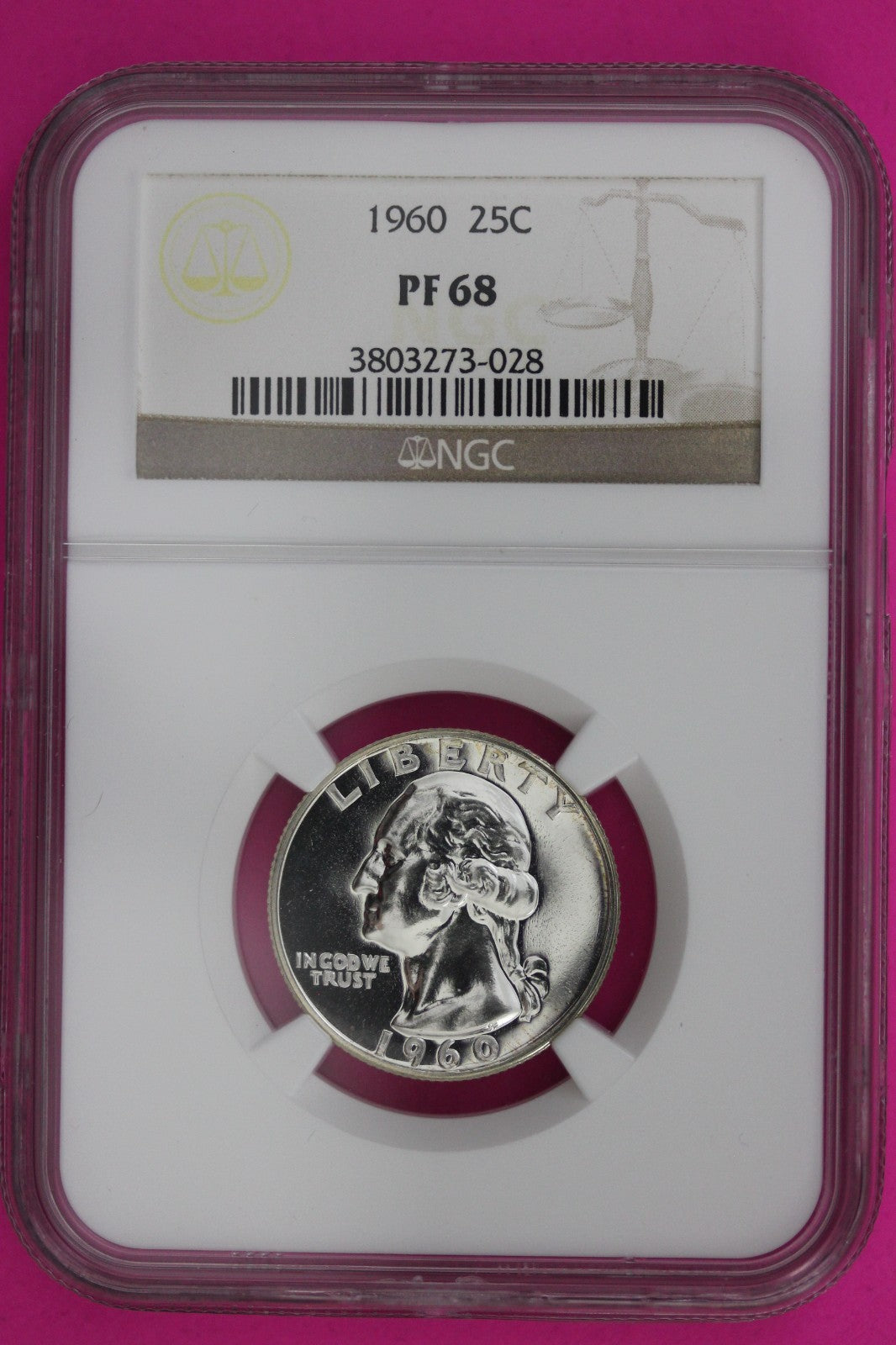 1960 PF 68 Proof Washington Silver Quarter NGC Certified Graded Authentic 1353