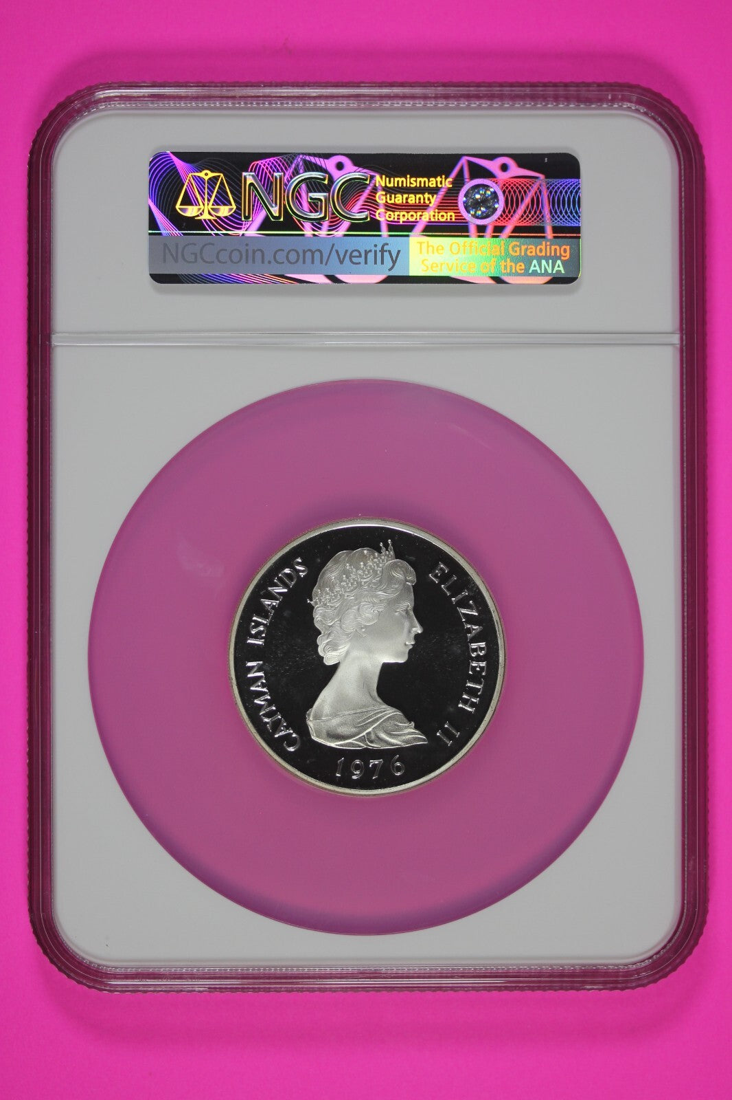 Pop 4 Only 2 Finer 1976 PF 68 Cayman Islands 50PD Five Queens Silver NGC 7037