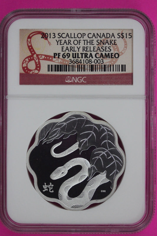 2013 PF 69 Scallop Year Of the Snake Canada 1 OZ Silver $15 NGC Certified 908