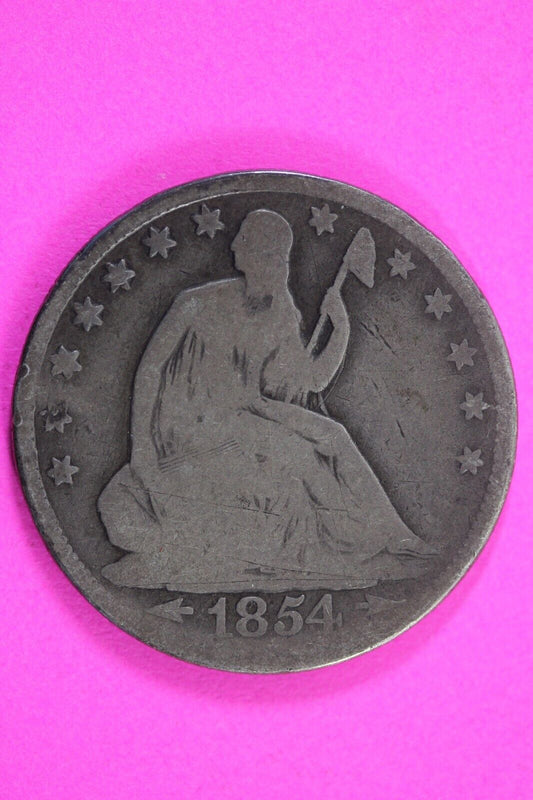 1854 P Seated Liberty Half Dollar Silver Exact Coin In Pic Key Date Scratches 23