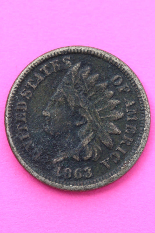 1863 Copper Nickel Indian Head Cent Penny Exact Early Type Coin Pictured 203