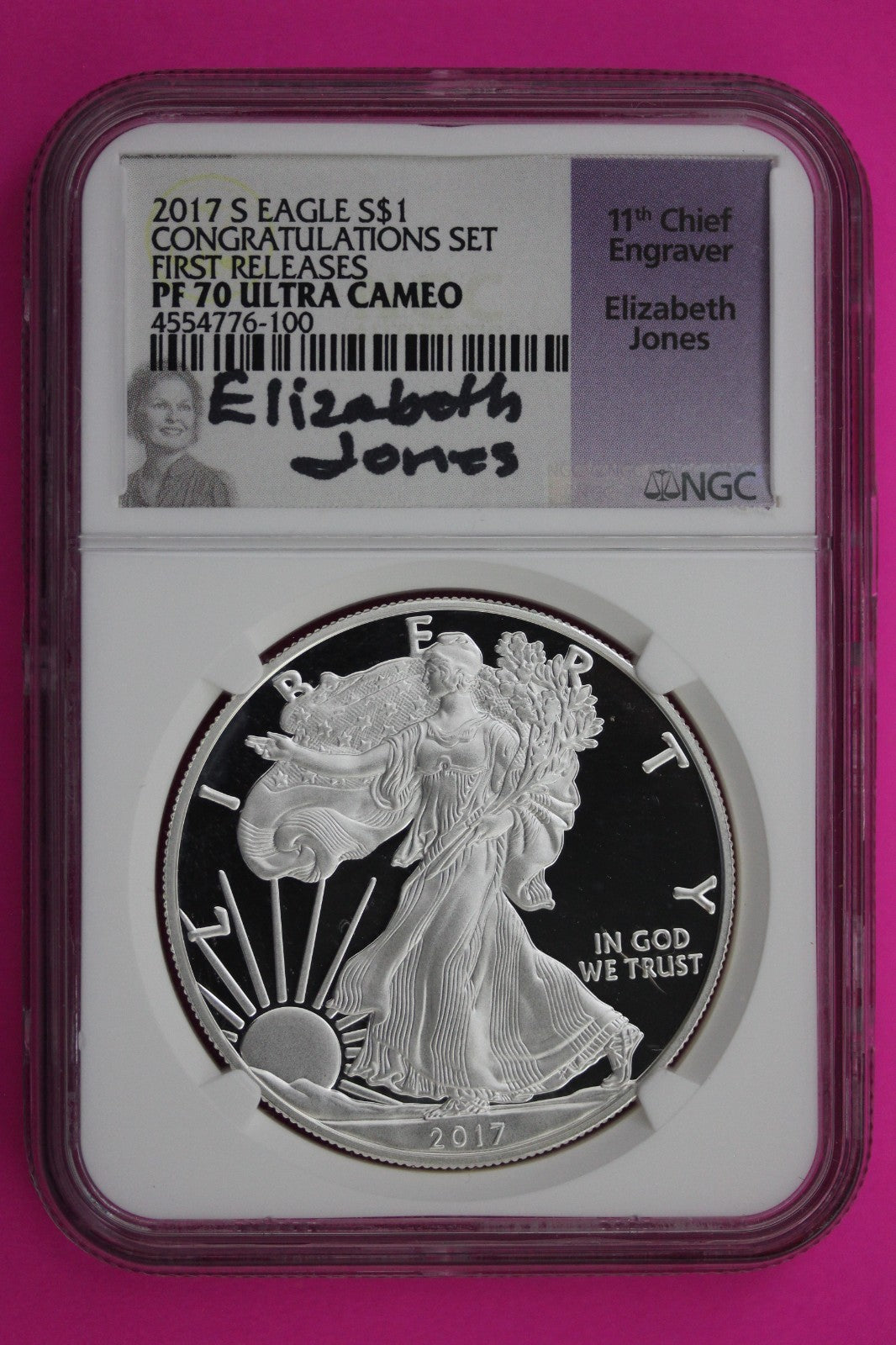 2017 S PF 70 Silver American Eagle From Congratulations Set Jones Sig NGC 520