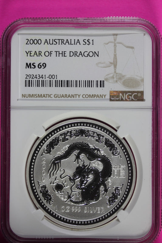 2000 MS 69 Year Of The Dragon Australia Lunar NGC Certified Authentic Slab 886