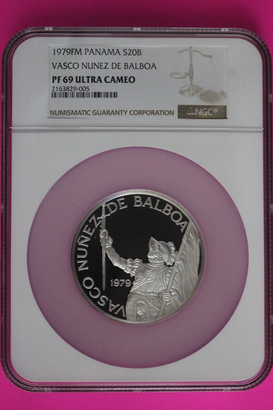 1979 Panama Silver 20 Balboas PF 69 Ultra Cameo NGC Certified Graded Slab 7038