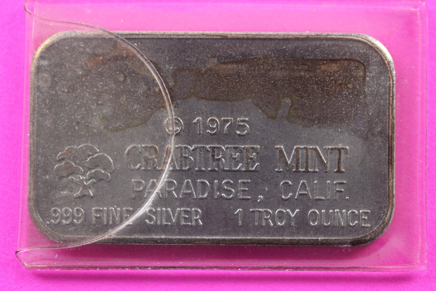 1975 Crab Tree Mint Good Luck Vintage Art Bar Paradise CA 1 oz Fine Silver 0238N