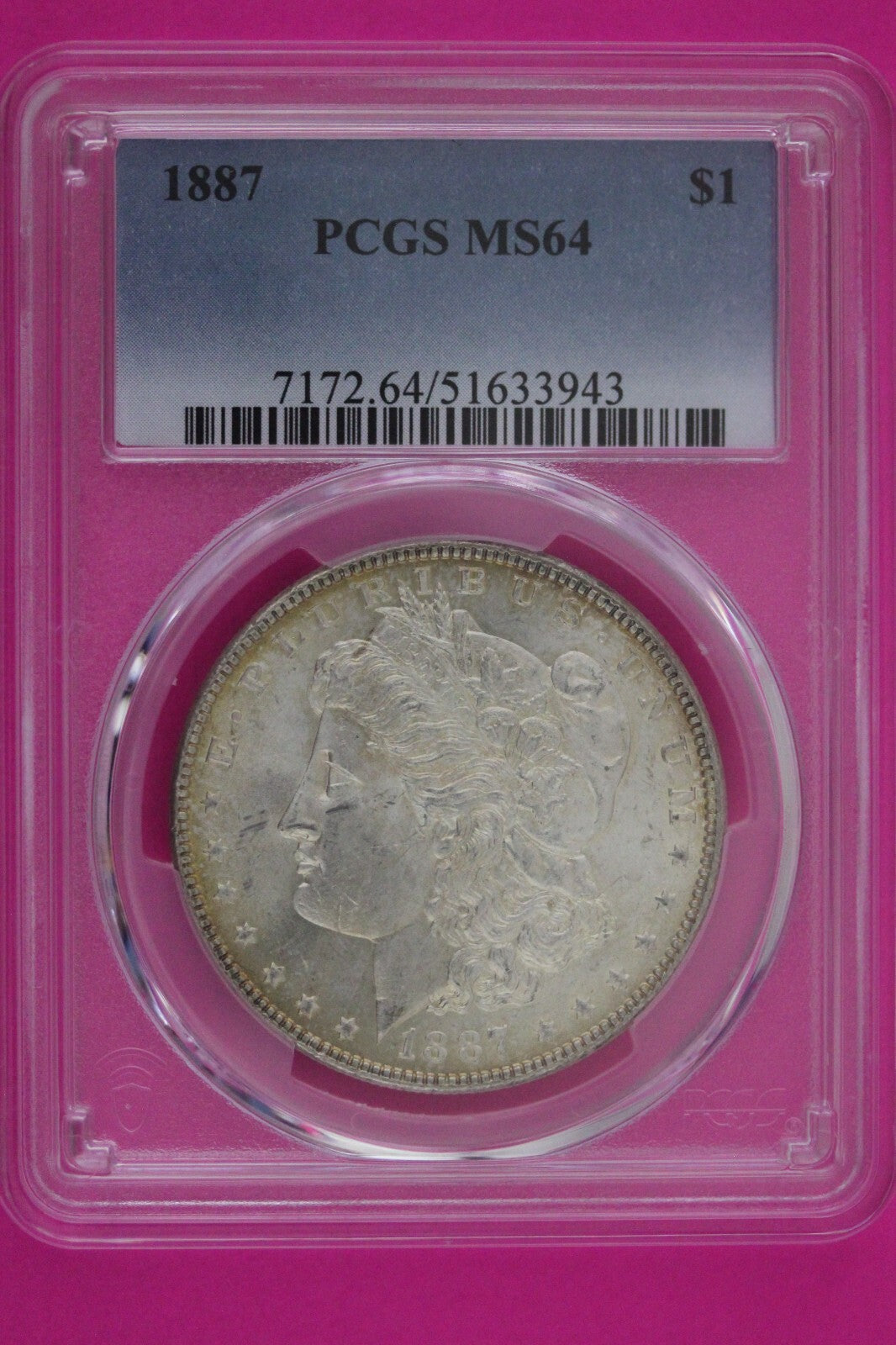Toned 1887 P MS 64 Liberty Morgan Silver Dollar PCGS Certified Graded Slab 1080