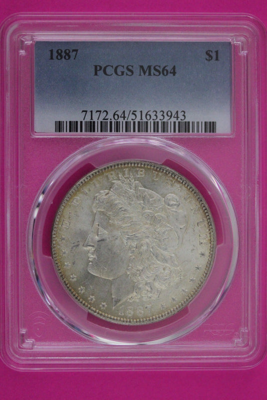 Toned 1887 P MS 64 Liberty Morgan Silver Dollar PCGS Certified Graded Slab 1080