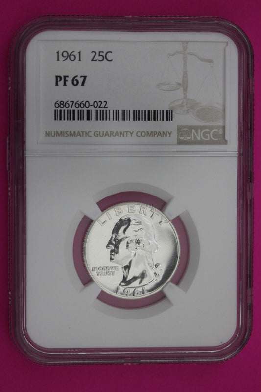 1961 PF 67 Proof Washington Silver Quarter NGC Certified Graded Authentic 251