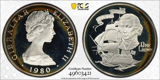 Toned 1981 PR 68 DCAM Crown Gibraltar Admiral Nelson Battle Trafalgar PCGS 567