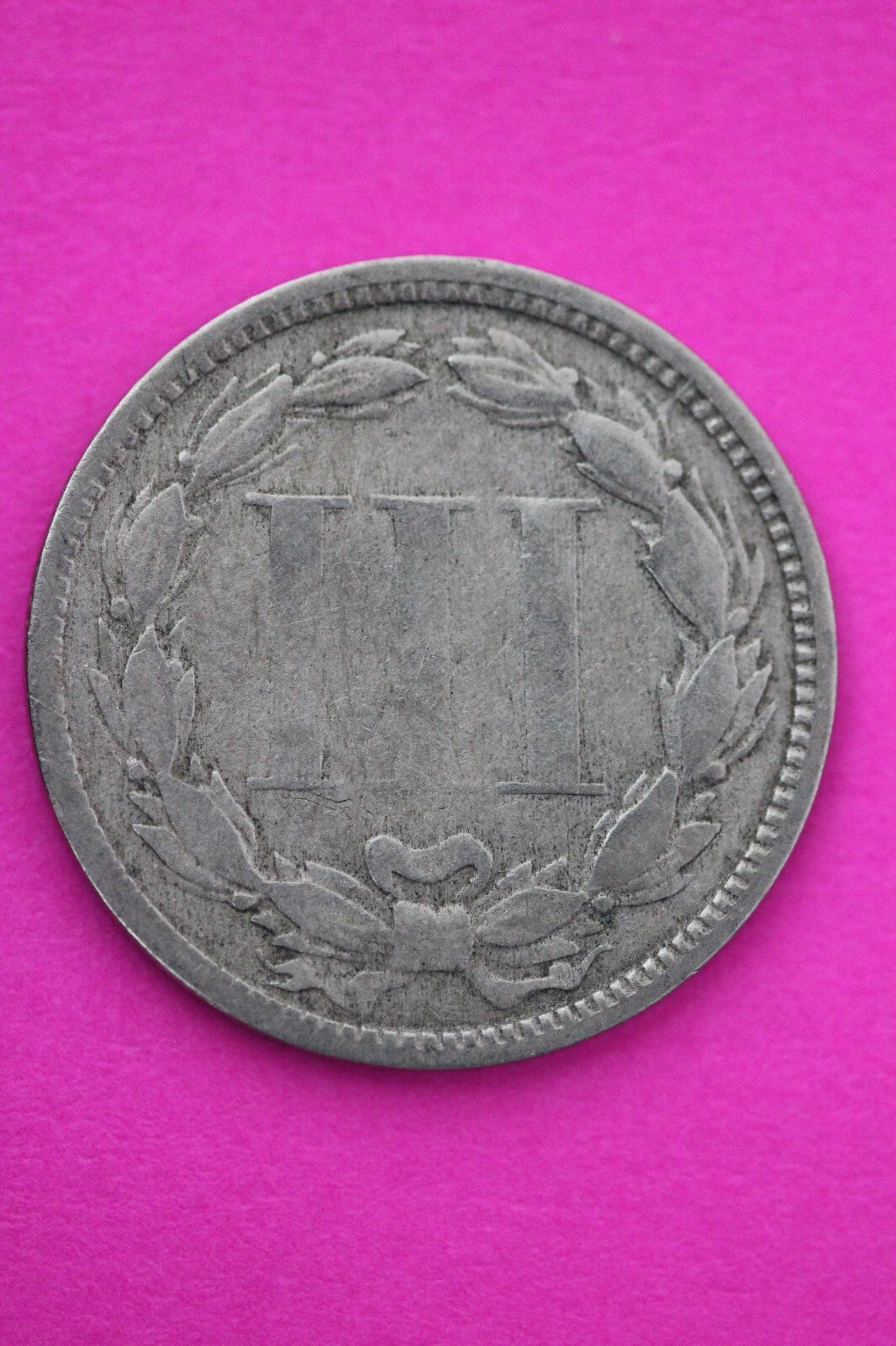 1867 Three 3 Cent Nickel Scarce Semi Key Date Type Coin Philadelphia Mint 172