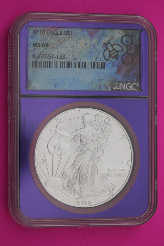 Rare Trader Bea Purple Label 2010 MS 69 Silver Eagle 1 OZ .999 Silver NGC  681