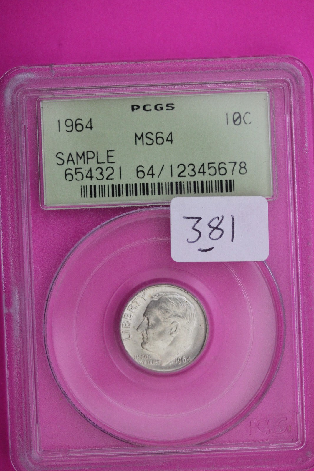 1964 P MS 64 Roosevelt Dime PCGS Green Label Sample Slab Silver Coin 381