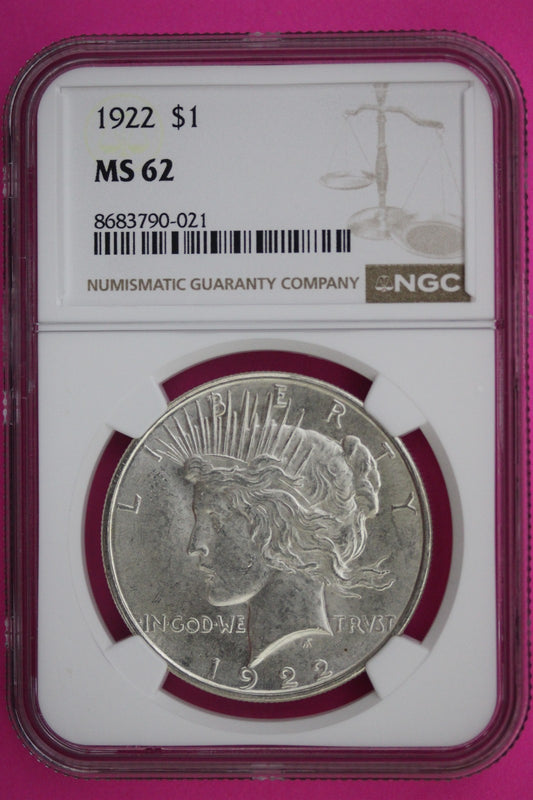 1922 P MS 62 Liberty Peace Silver Dollar NGC Certified Graded Authentic 548