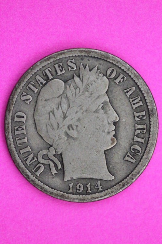 1914 P Barber Liberty Dime Scarce Semi Key Date Silver Coin Free Shipping 0075