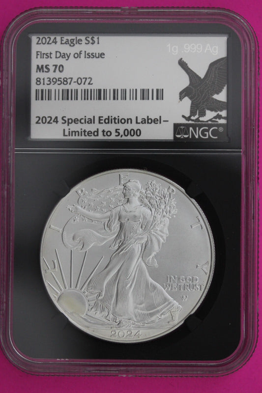 2024 MS 70 Silver Eagle Coin 1 OZ .999 NGC Certified Graded Authentic Slab 546